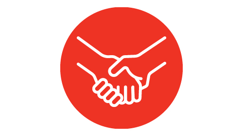 Red Circle with 2 hands shaking each other
