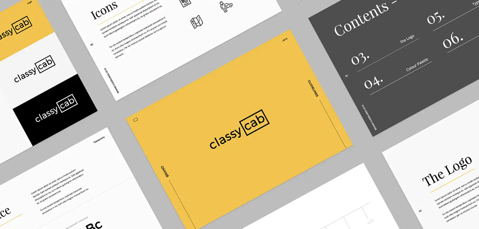 A yellow, mininally-designed printed piece that says, 