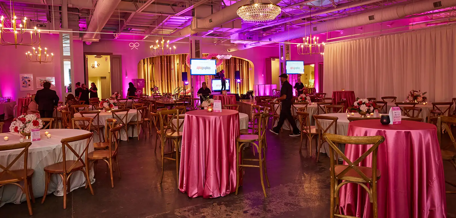 Gala with pink decor and signage
