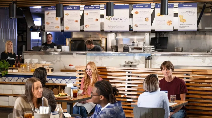 Hanging menu boards in a fast casual restaurant to facilitate the customer experience.